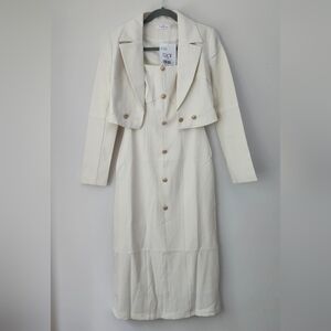 Matching White Sleeveless Midi Dress and Cropped Blazer Set Small